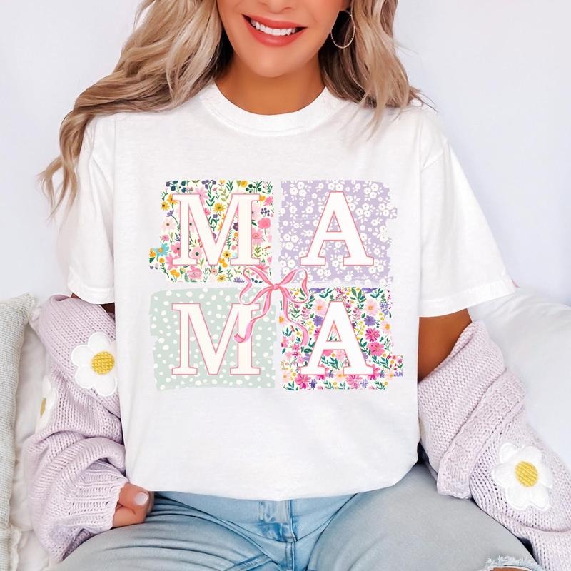 Mama Shirt, Coquette Bow Mom T-Shirt, Floral Mama Tee, Springtime Mom Shirt, Mother's Day Gift, New Mom Outfit