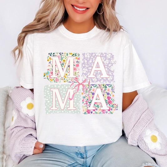 Mama Shirt, Coquette Bow Mom T-Shirt, Floral Mama Tee, Springtime Mom Shirt, Mother's Day Gift, New Mom Outfit