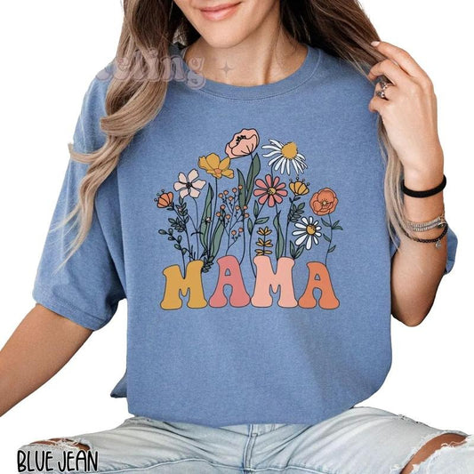 Mama Shirt, Wildflowers Mama Shirt, Flower Shirts For Women, Floral New Mom Gift, Unisex T-Shirt, Gifts For Women Mother From Daughter Son, Short Sleeve Tee Shirt, Presents For Mom, Gifts For Birthday