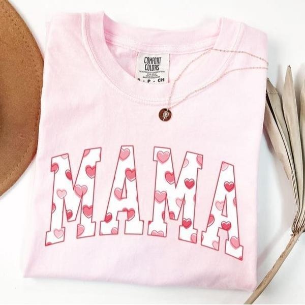 Mama Valentine Comfort Colors Shirt, Valentine Mom Shirt, Mama Heart Shirt, Mama Valentines Day Crewneck, First Time Mom Gift, New Mom Gift
