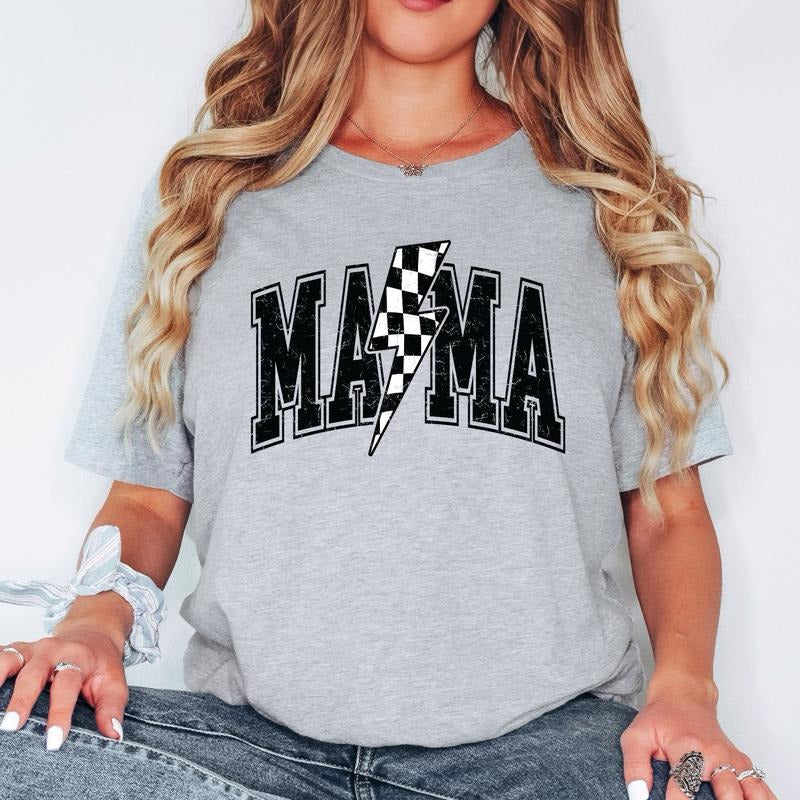 Mama Varsity Shirt Checkered Mom Shirt Mother's Day Gift Lightning Bolt Mama Sweatshirt Baby Shower Gift Mother's Day T-shirt  sweater
