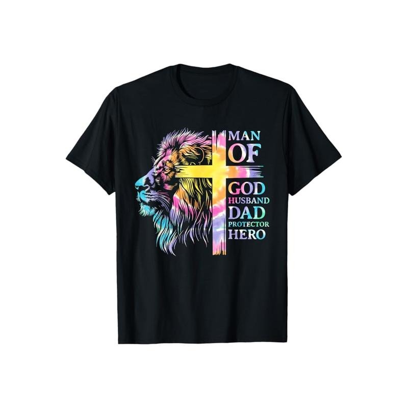 Man of God Husband Daddy Protector Hero Shirt Cotton Casual Street Style Crew Neck Short Sleeve T-Shirt Trendy Top for Women for Men, Perfect Gifts
