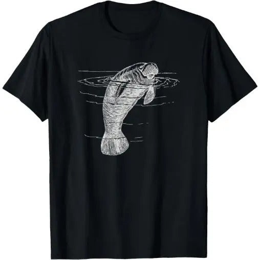 Manatee Illustration Sea Cow Marine Mammal Friendly Manatee T-Shirt