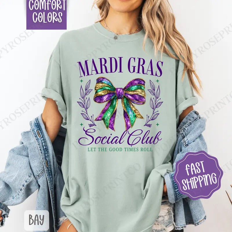 Mardi Gras Social Club Comfort Colors, Fat Tuesday Women's Tee, Holiday Women's Tshirt