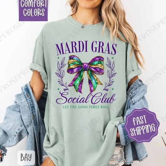 Mardi Gras Social Club Comfort Colors, Fat Tuesday Women's Tee, Holiday Women's Tshirt