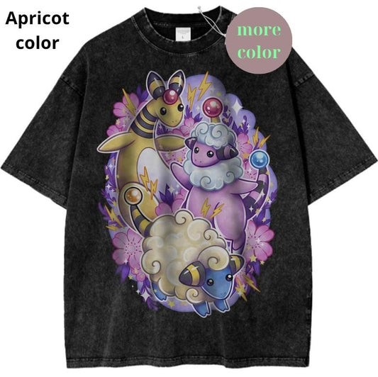Mareep T-Shirt, Flaaffy Shirt, Ampharos, Pokemon Shirt, PKM Shirt, Anime TShirt, Vintage Tee, Streetwear Shortsleeve Printed Womenswear Top