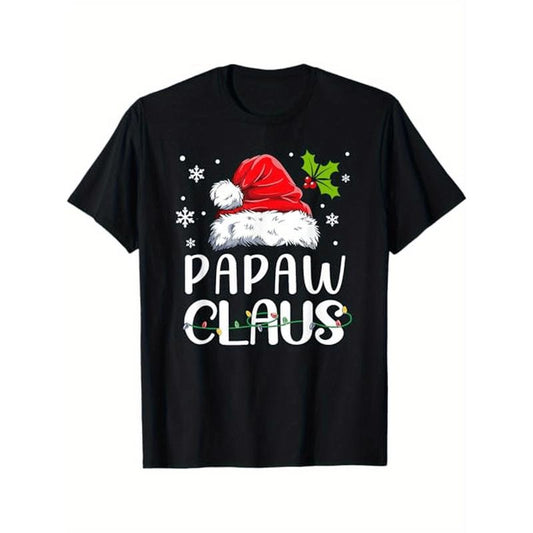 Matching Family Christmas Pajamas Xmas Lights Papaw Claus Men Women T-Shirt, Suitable for family Christmas activities, 100% Cotton, S - XXXL, Black made in usa