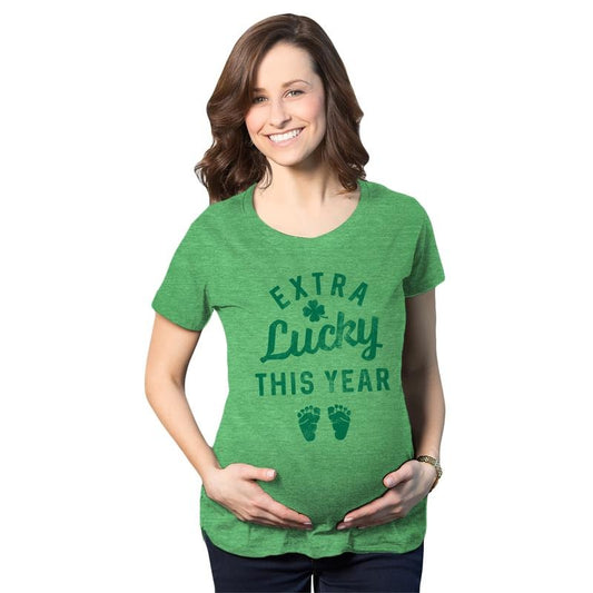 Maternity Extra Lucky This Year T Shirt Funny St Patricks Day Parade Novelty Pregnancy Tee Funny Graphic Maternity Tee Cute Pregnancy Tees With Plus Sizes Saint Patrick's Day Maternity Wear Funny Green