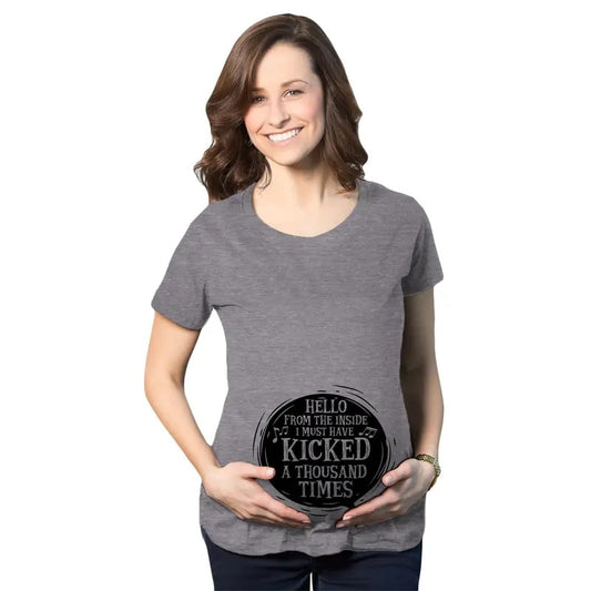 Maternity Hello From the Inside Cute Pregnancy Announcement Parody T Shirt Funny Graphic Maternity Tee Cute Pregnancy Tees With Plus Sizes Music Maternity Wear Funny Sarcastic Short Sleeve Funny Dark Grey