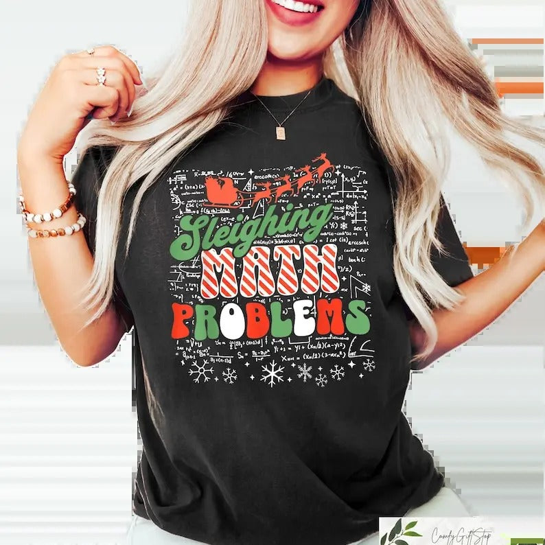 Math Teacher Christmas Shirt, dark romance shirts, throne of glass book merch, Sleighing Math Problems Tee,acotar