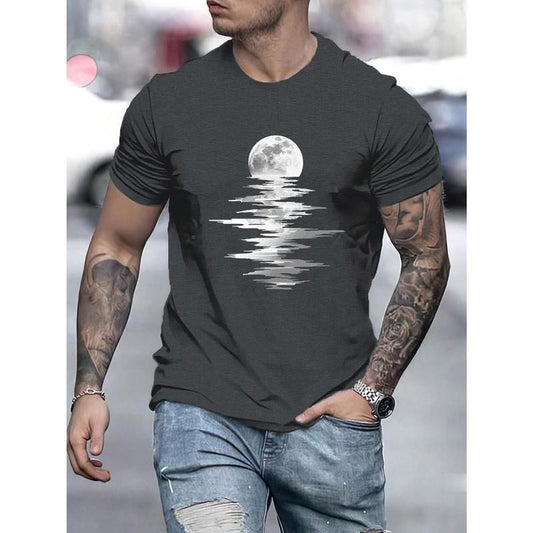 Men Moon Print T-Shirt Beach T-Shirt Made in USA