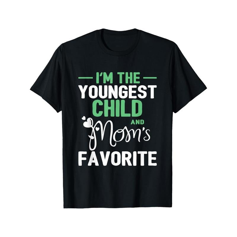 Men'S Black Cotton T-Shirt - "I'm The Youngest Child & Mom'S Favorite" Funny Sibling Humor, Crew Neck, Short Sleeve, Regular Fit, All-Season Casual Wear Made in USA