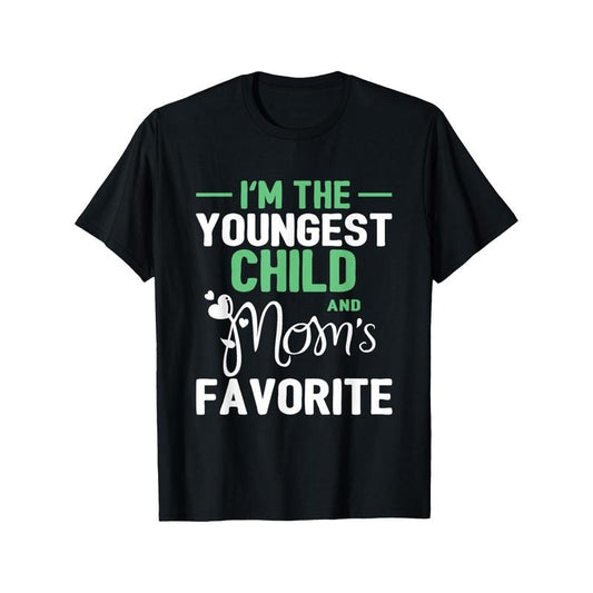 Men'S Black Cotton T-Shirt - "I'm The Youngest Child & Mom'S Favorite" Funny Sibling Humor, Crew Neck, Short Sleeve, Regular Fit, All-Season Casual Wear Made in USA