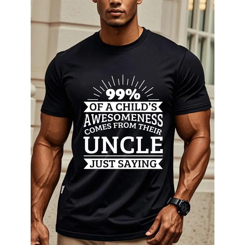 Men'S Cotton T-Shirt - 99% Awesomeness from Uncle - Regular Fit, Crew Neck, Short Sleeve, All-Season Knit Fabric Tee with Geometric Pattern - Digital Direct Injection, Medium Stretch, Ideal for Daily Wear, Gym, Sports & Outdoor Activities Made in USA