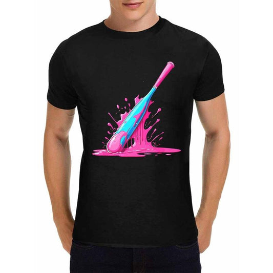 Men'S Polyester Crew Neck T-Shirt, Sports Style, Slight Stretch Knit Fabric, Alphabet Pattern, Short Sleeve, Skinny Fit, with Vibrant Baseball Bat Print, for All-Season Top made in usastyle{n002}2
