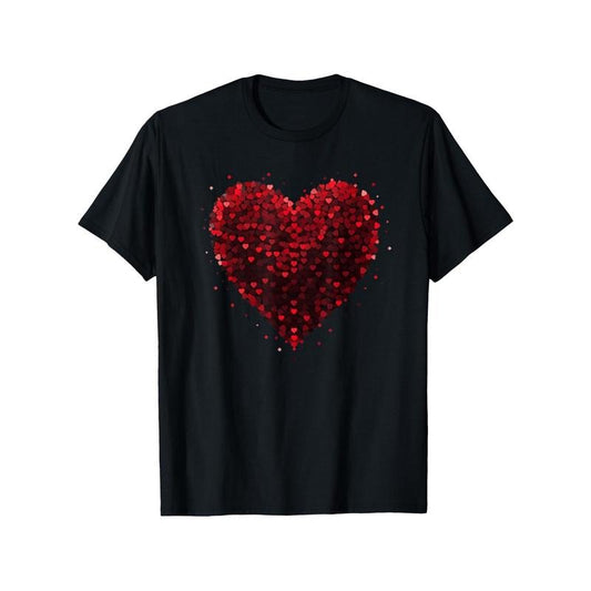 Men'S Valentine'S Day T-Shirt, 100% Cotton, Heavyweight 180g, Geometric Love Heart Design, Crew Neck, Regular Fit, Black, Four Seasons Casual Wear, Knit Fabric, Medium Stretch, S-XXXLmade in usa