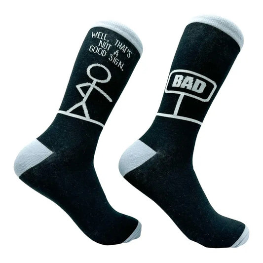 Men's Bad Sign Socks Funny Sarcastic Stick Figure Dad Joke Footwear Funny Graphic Socks Comfortable Fitted Spandex Cotton