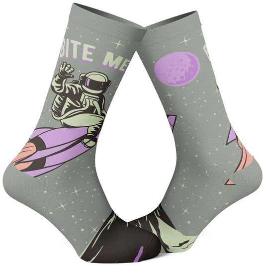 Men's Bite Me Socks Funny Astronaut Rocket Graphic Novelty Footwear Funny Graphic Socks Comfortable Fitted Spandex Cottonstyle{n002}2