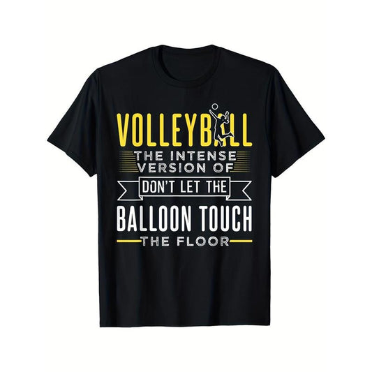 Men's Casual Cotton T-Shirt with Fun Volleyball Print - Crew Neck, Short Sleeve, All-Season Wear made in usa
