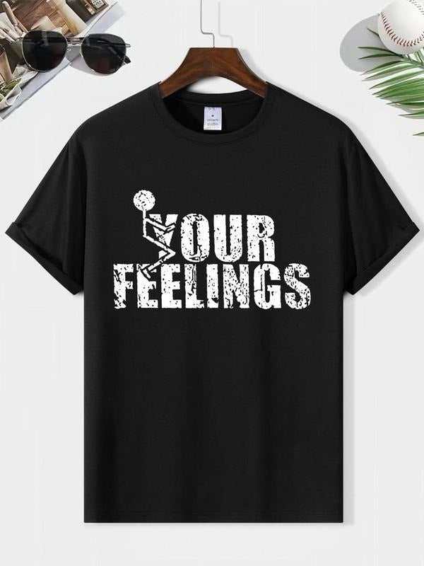 Men's Casual Letter Print Round Neck T-shirt DRG, Streetwear Regular Fit Shortsleeve Crewneck T-Shirt DRG for Summer, Comfy Breathable Men's Top for Daily Wear, Menswear T-shirt planbtwistedtea