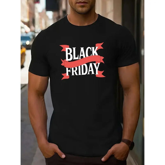 Men's Casual Sports Tee - Round Neck, Letter Print Design, Machine Washable - Perfect for Summer MADE IN USA