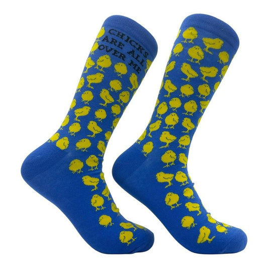 Men's Chicks Are All Over Me Socks Funny Sarcastic Graphic Novelty Footwear For Men Funny Graphic Socks Comfortable Fitted Spandex Cotton