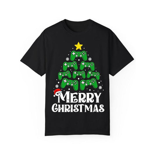 Men's Christmas Gaming T-Shirt, Casual Short Sleeve Round Neck Top, Cotton, Festive Holiday Graphic, Black, Stretch Knit Fabric, Outdoor & Hiking Wear, Unisex made in usa