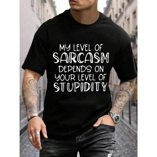 Men's Cotton Crew Neck T-Shirt with Sarcasm Quote Print, Regular Fit Casual Summer Tee with Slight Stretch - Geometric Pattern Knit Fabric Made in USA