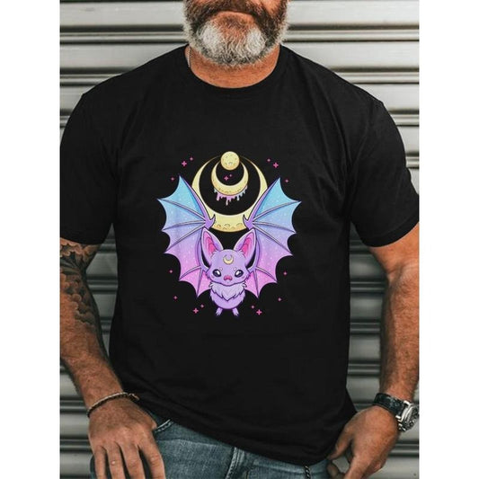 Men's Cute Kawaii Bat Print T-Shirt - Casual Short Sleeve, Perfect for Summer Outings Made in USA