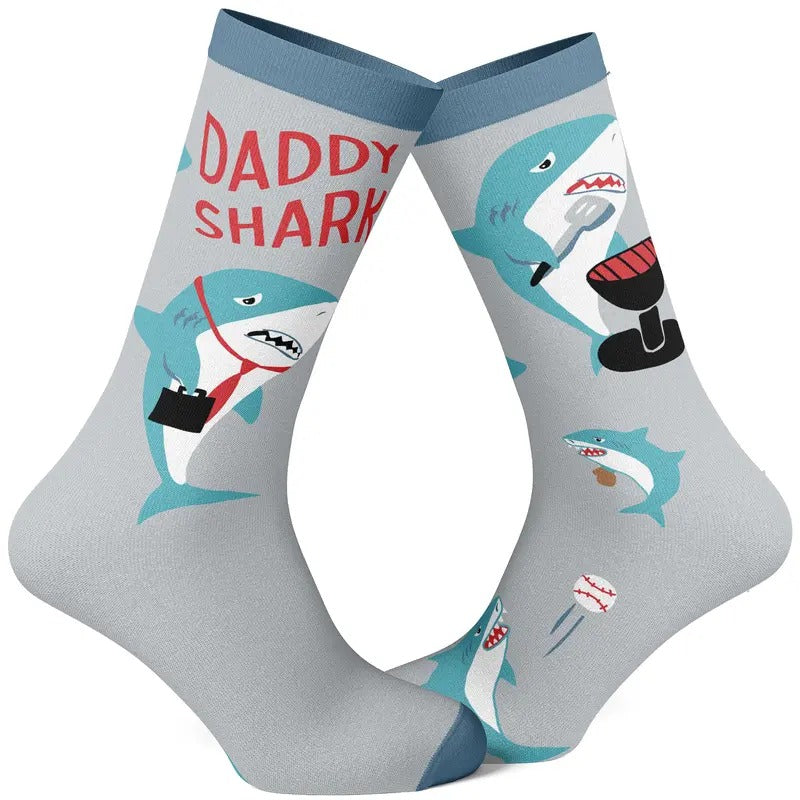 Men's Daddy Shark Socks Funny Father's Day Gift For Dad Viral Kids Song Novelty Footwear Funny Graphic Socks Comfortable Fitted Spandex Cotton