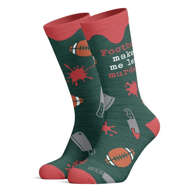 Men's Football Makes Me Less Murdery Socks Funny Sports Fan Footwear Funny Graphic Socks Comfortable Fitted Spandex Cotton