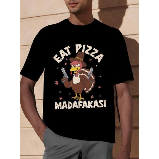 Men's Hilarious Turkey with Guns Graphic Tee - Casual Cotton T-Shirt for All Seasons, Crew Neck, Short Sleeve, Non-Stretch Fabric, Perfect Thanksgiving Gift made in usa
