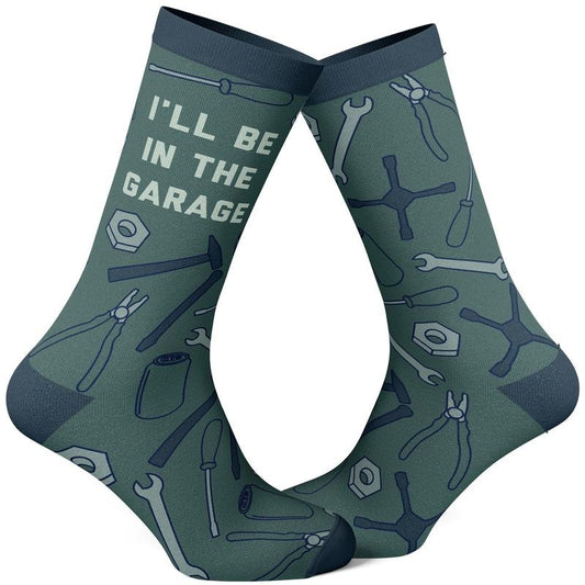 Men's I'll Be In The Garage Socks Funny Sarcastic Repair Tool Project Footwear Funny Graphic Socks Comfortable Fitted Spandex Cotton