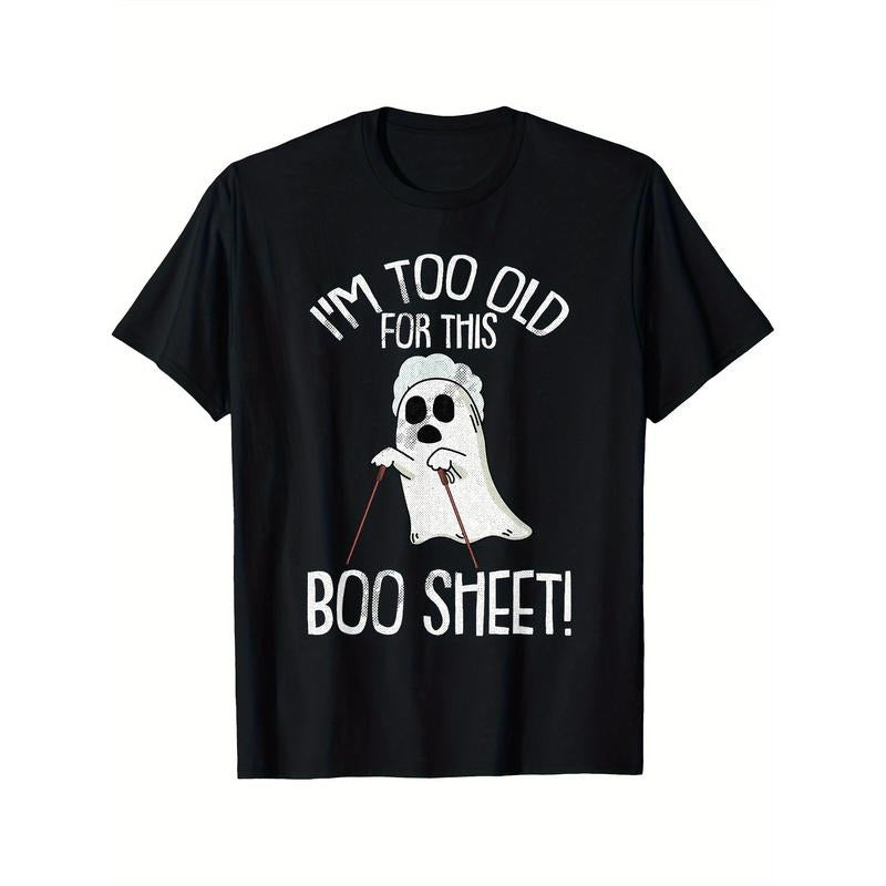 Men's Im Too Old For This Boo Sheet Lazy Halloween Costume Ghost Printed Comfortable Breathable Soft Casual Short Sleeve T-shirt for Daily Wear, All Season made in usa