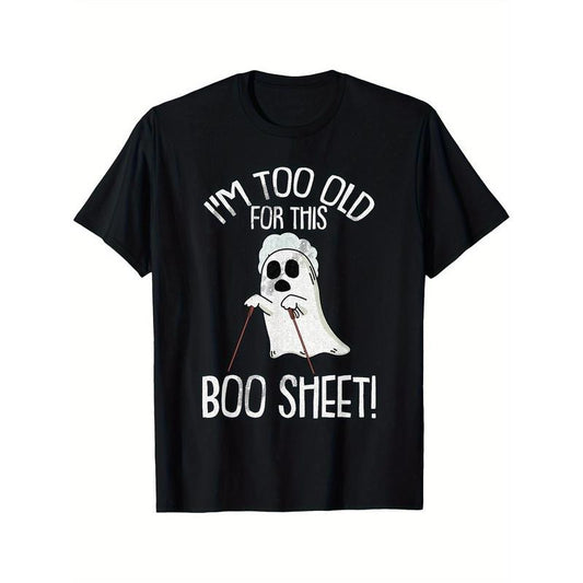 Men's Im Too Old For This Boo Sheet Lazy Halloween Costume Ghost Printed Comfortable Breathable Soft Casual Short Sleeve T-shirt for Daily Wear, All Season made in usa