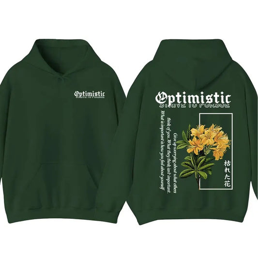 Men's Optimistic Hoodie Sweatshirt Shirt with Flower Print, Summer Outdoor Sports Short Sleeve, Motivational Graphic Tee, Comfortable for Casual Wear