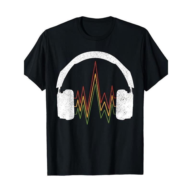 Men's Premium Cotton T-Shirt with Music Headphones Design - Casual Crew Neck, Short Sleeve Tee for All Seasons Made in USA