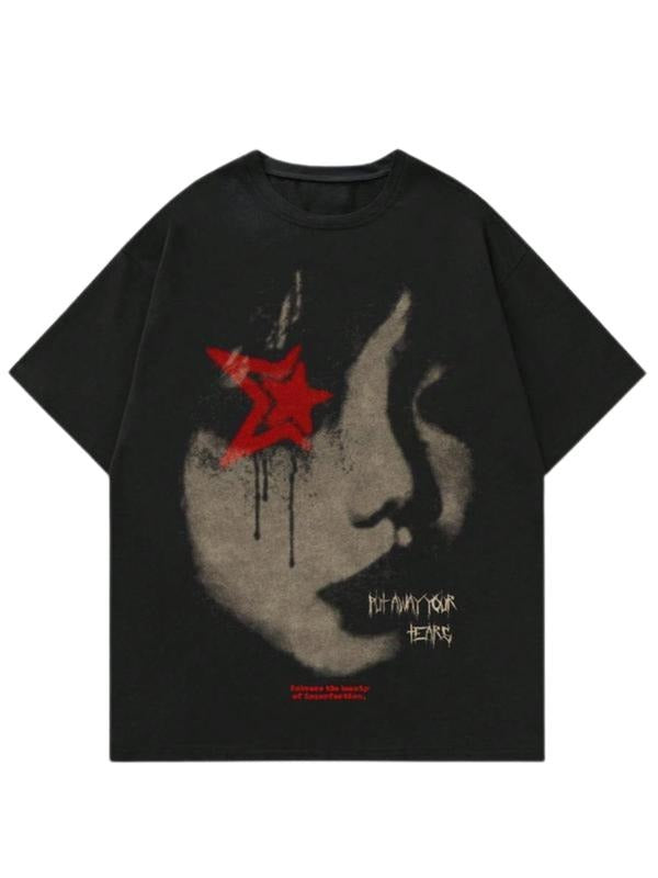 Men's Regular Fit Star & Figure Print Round Neck, Casual Streetwear Short Sleeve T-Shirt,S-3XL, Streetwear & Underwear Human Crewneck Cotton Menswear