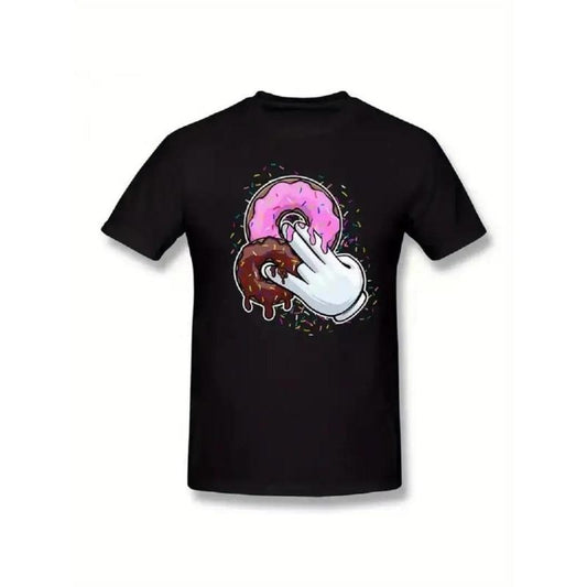 Men's Retro Donut Print T-Shirt - 100% Cotton, Crew Neck, Short Sleeve Casual Tee for All Seasons - Perfect Casual Attire & Holiday Gift made in usa