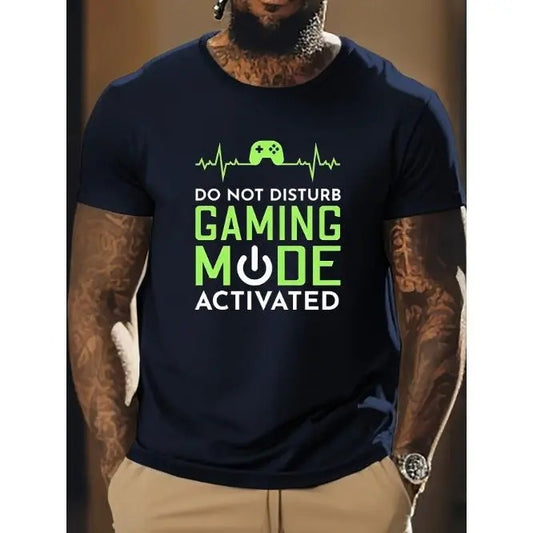 Men's Round Neck Short Sleeve T-shirt - DO NOT DISTURB GAMING MODE ACTIVATED Print, Casual Comfy Lightweight Summer Top Made in USA