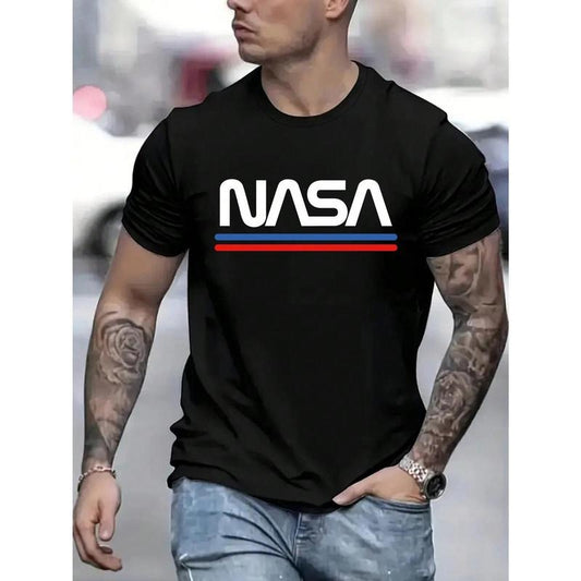 Men's Summer Casual T-Shirt With Letter Print And Round Neck Short Sleeve Made in USA