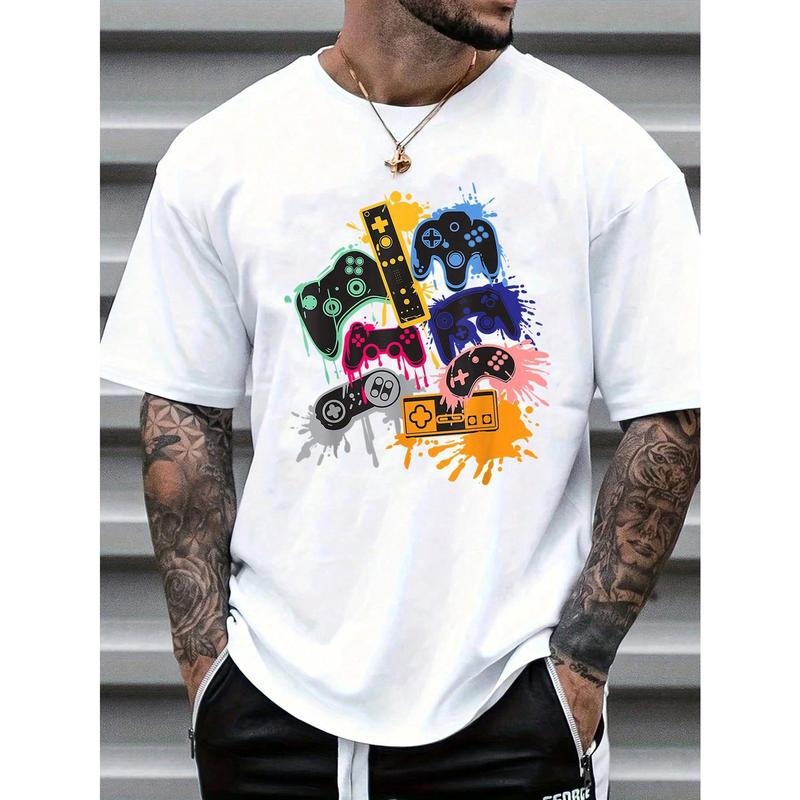 Men's Summer Game Console Printed Round Neck Short Sleeve Casual T-Shirt Made in USA