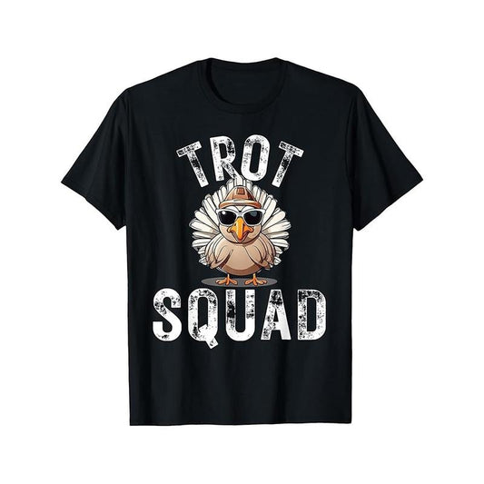 Men's Trot Squad Thanksgiving Tee - Cotton, Casual Round Neck with Cool Turkey Print, Machine Washable made in usa