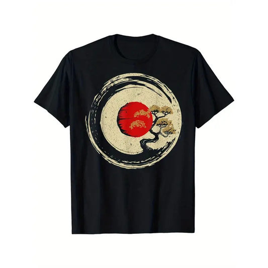 Men's short sleeve, cotton T-shirt, high quality breathable material, Ukiyo-e style, free movement, soft and skin friendly Made in USA
