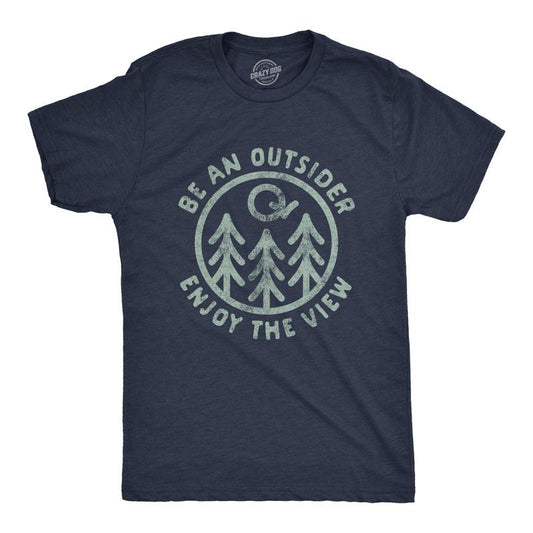 Mens Be An Outsider Enjoy The View T Shirt Funny Nature Outdoors Camping Graphic Tee Mens Funny T Shirts Cool Tees Soft Stylish Casual Menswear Funny Camping Short Sleeve Novelty Tees for Guys Navy