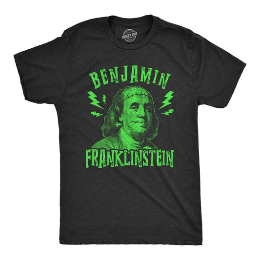 Mens Benjamin Franklinstein T Shirt Funny Halloween Frankenstein Ben Franklin USA Graphic Tee Mens Funny T Shirts Cool Tees Soft Stylish Casual Menswear Halloween Apparel for Men Funny Political Short Black