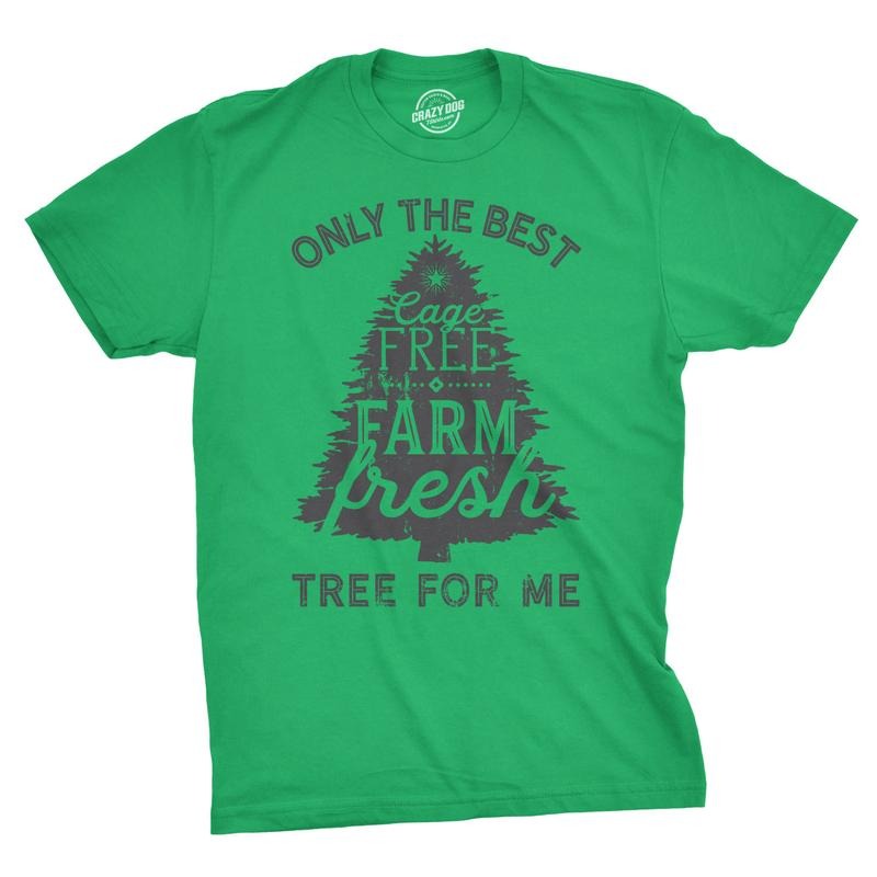 Mens Cage Fre Farm Fresh Tree T Shirt Funny Outdoors Christmas Tee For Guys Mens Funny T Shirts Cool Tees Soft Stylish Casual Menswear Christmas Apparel for Men Funny Camping Short Sleeve Novelty Tees Green