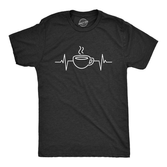 Mens Coffee Heart Beat T Shirt Funny Cool Caffeine Lovers Cup Tee For Guys Mens Funny T Shirts Cool Tees Soft Stylish Casual Menswear Funny Coffee T Shirt Novelty Tees for Men Black
