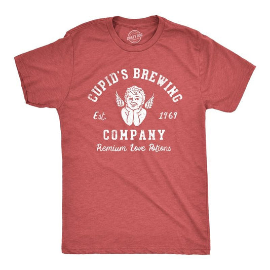 Mens Cupids Brewing Company T Shirt Funny Valentines Day Love Potions Tee For Guys Mens Funny T Shirts Cool Tees Soft Stylish Casual Menswear Love Apparel for Men Novelty Tees for Guys Red -