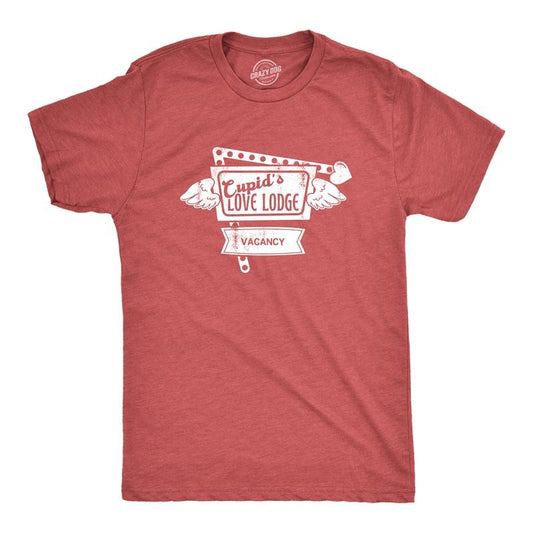 Mens Cupids Love Lodge T Shirt Funny Valentines Day Shirt for Men Mens Funny T Shirts Cool Tees Soft Stylish Casual Menswear Love Apparel for Men Novelty Tees for Guys Red -